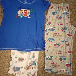Pajama top with 2 pairs of pajama pants.